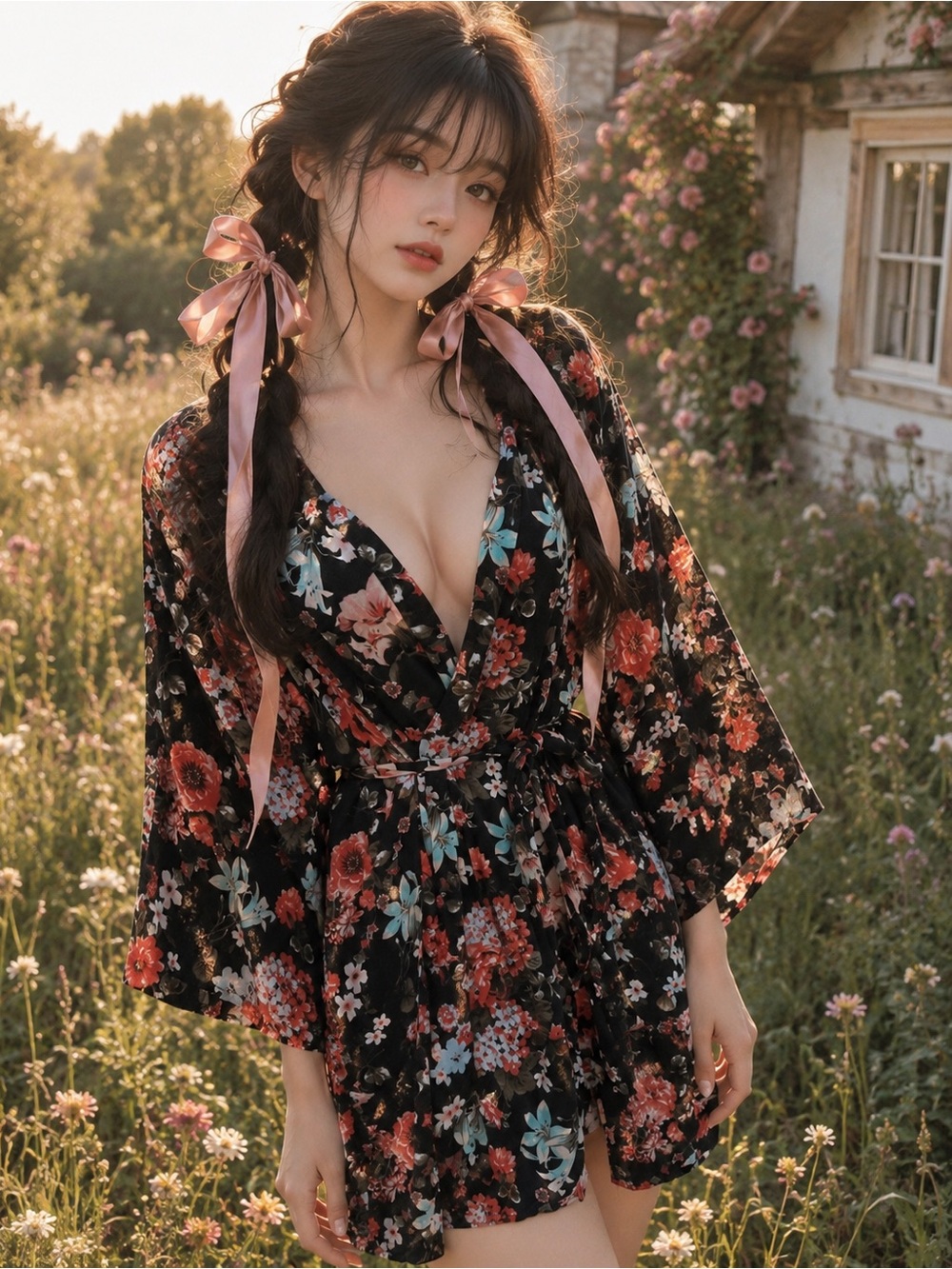 Bed to Brunch Garden Whispers blooming breezy floral Kimono robe
